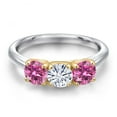 thumbnail image 3 of Gem Stone King 10K Two Tone Gold White Moissanite and Pink Moissanite Engagement Ring for Women | 1.50 Cttw | Round 5MM | Gemstone Birthstone | Size 5, 3 of 7