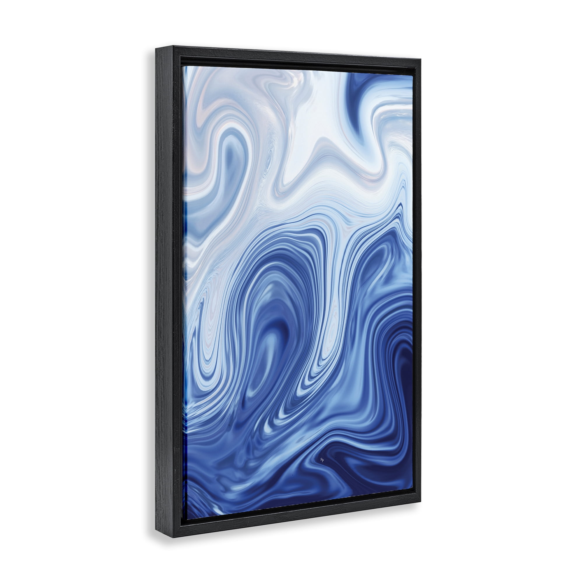 Stupell Industries Blue Marble Fluidity Black Framed Floater Canvas Wall Art, design by Martina Pavlova