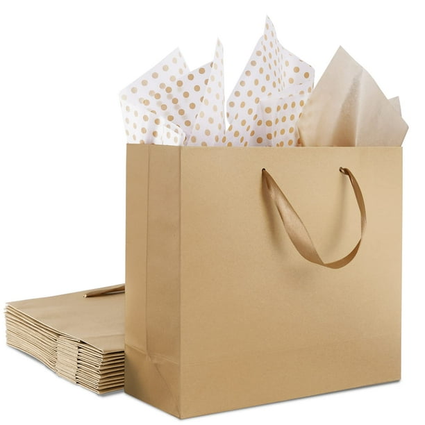 Bolsas de regalo Plauthus de papel kraft, 12 unidades, color marrón, 32 x 11 x 28 cm