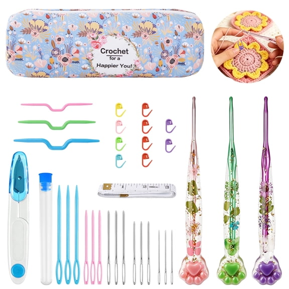 Crochet Hooks Set, EEEkit 3 Size Ergonomic Crochet Kit with 15 Yarn Needles & 10 Markers