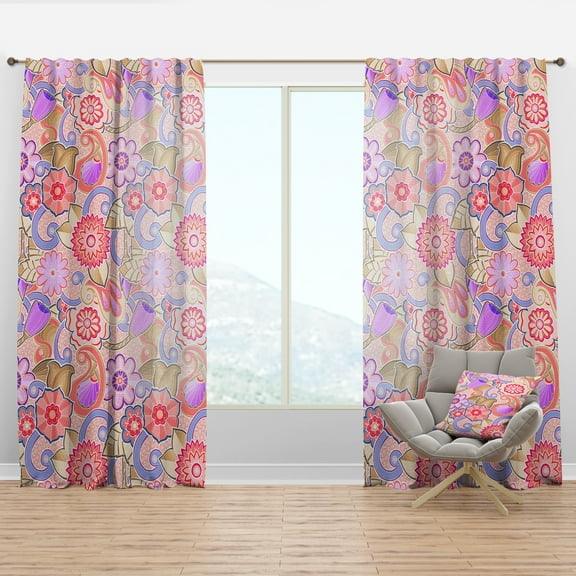 Designart 'Floral Retro Botanical' Mid-Century Modern Curtain Panel