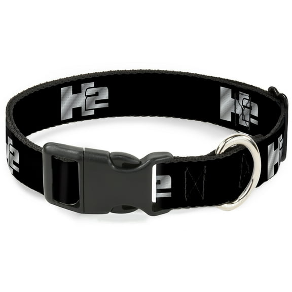 GM General Motors Pet Collar, Dog Collar Plastic Buckle, H2 Black Silver Logo Repeat, 7 to 8.5 Inches 0.5 Inch Wide