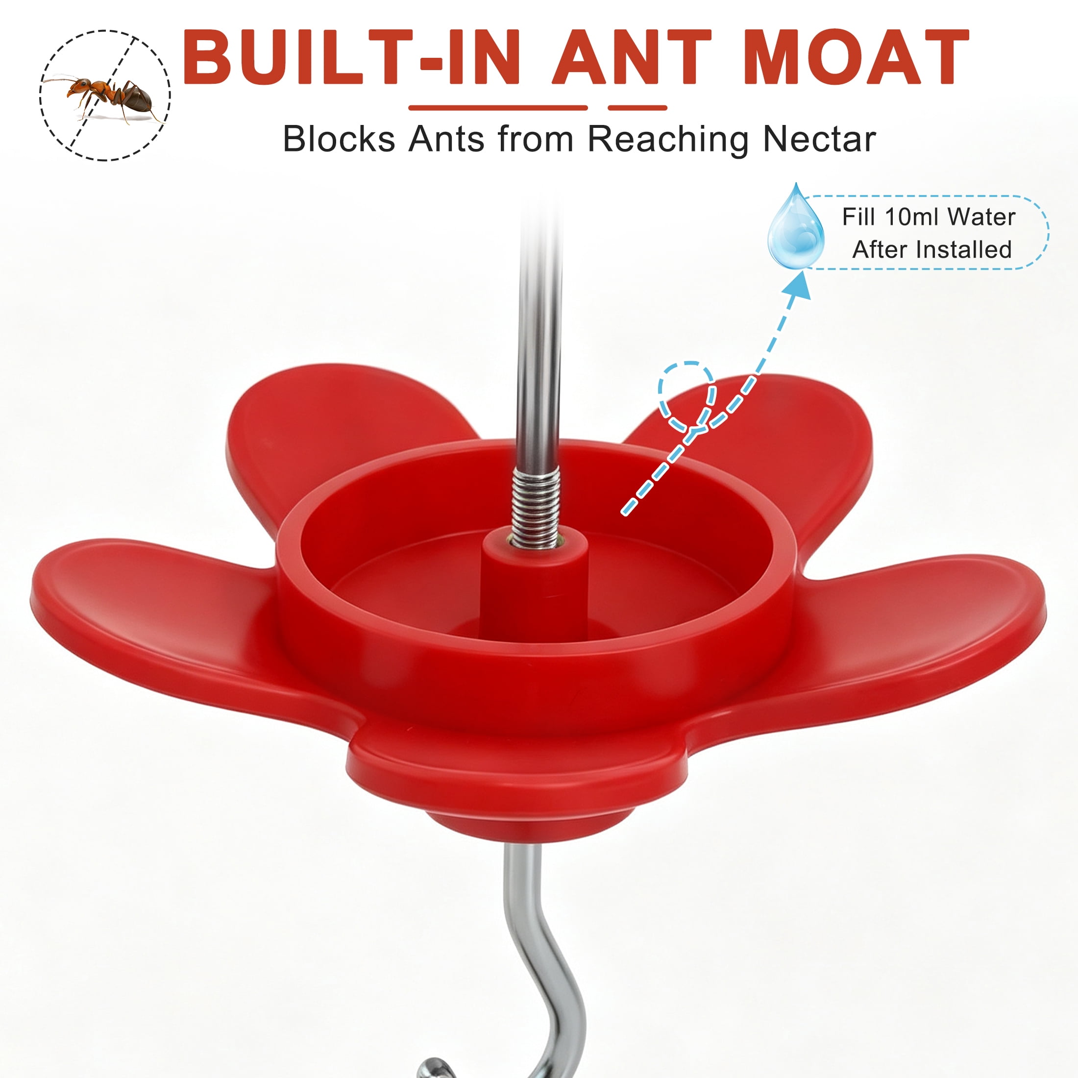 GARITIN Hummingbird Feeder 300ml, Anti-Ant Leak Proof Hanging Bird Nectar Feeder with Built-In Ant Moat for Outdoor Garden Yard