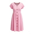 thumbnail image 5 of Rvasteizo Women Solid Midi Dress V Neck Short Sleeve Summer Casual Wear, 5 of 5