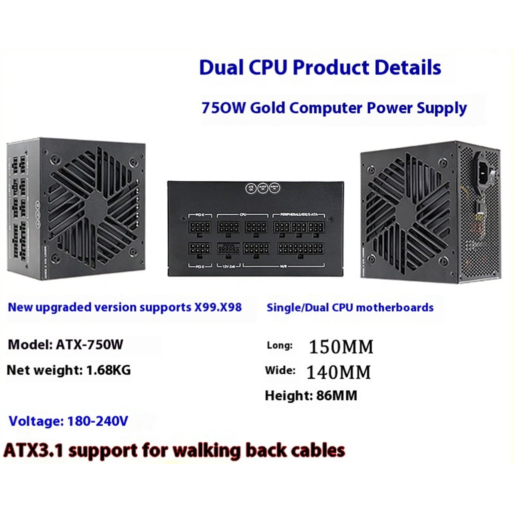 750W PC Power Supply Gaming Source Desktop Computer Power Supply 180-240V For Gaming Computer Servers Spare Part