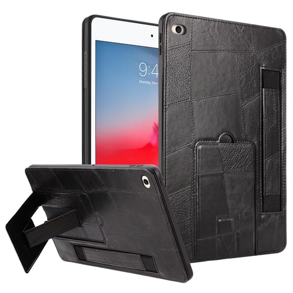 ELEHOLD Premium Leather Hand Strap Kickstand Shock Absorbent Protective Case for Apple iPad mini 5th/4th/3rd/2nd/1st, Black