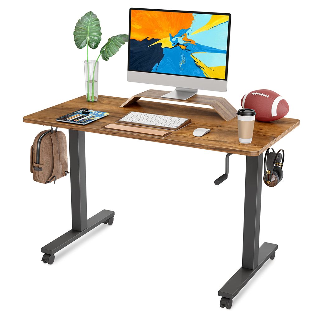 FEZIBO Crank Adjustable Height Standing Desk Splice Board, Walnut