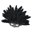 thumbnail image 1 of Máscara de plumas artificiales de media cara, accesorio de moda para fiesta de disfraces de cosplay Negro, 1 of 8
