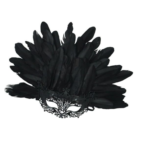 Máscara de plumas artificiales de media cara, accesorio de moda para fiesta de disfraces de cosplay Negro