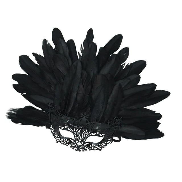 Máscara de plumas artificiales de media cara, accesorio de moda para fiesta de disfraces de cosplay Negro