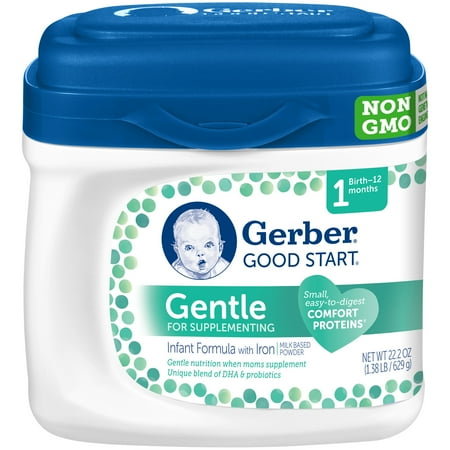 Gerber Good Start Gentle for Supplementing Non-GMO Powder Infant Formula, Stage 1, 22.2 oz (Pack of 4)