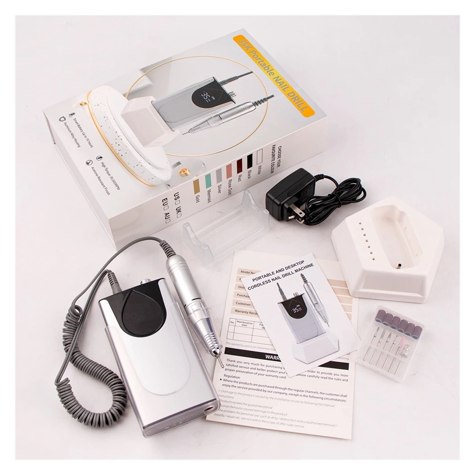 Professional Electric Manicure Nail Drill Machine 35000 RPM Portable Rechargeable Cordless Efile Aluminum Alloy For Salon Use