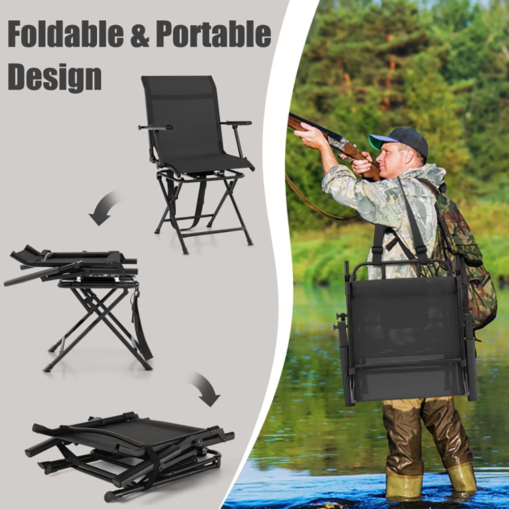 Aimee Lii Foldable Swivel Patio Chair with Armrest and Mesh Back, Folding Camping Lawn Chairs, Black