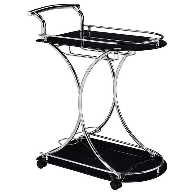 Coaster II-CO Serving Cart with 2 Glass Shelves, Chrome and Black