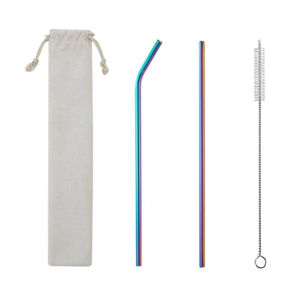 Ovzne 304 Metal Stainless Steel Straws Portable Set, Reusable For Bar Drinks Milk Tea, Includes 5 Straws, 1 Straw Cleaner 1 Stylish Pouch, Dishwasher Safe