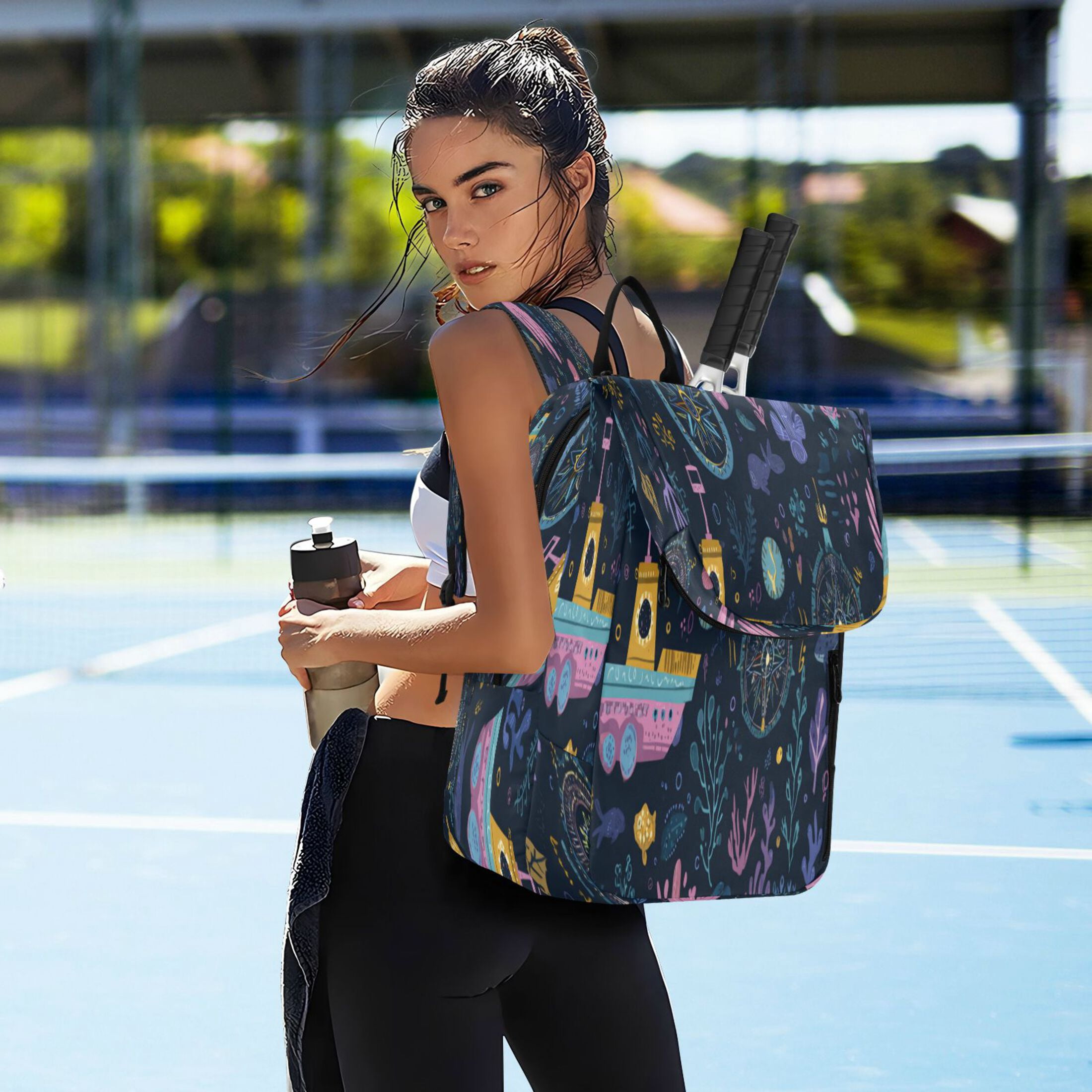 2 Racquet Holder Tennis Backpack Tennis Racket Covers Gym Bags Interesting Underwater Paradise