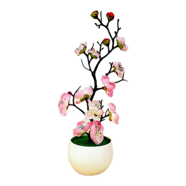 Arreglo de flores artificiales de ciruelo en maceta para fiesta. Rosa