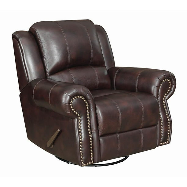 Coaster 650163 Home Furnishings Leather Rocker Recliner With Swivel Dark Brown 