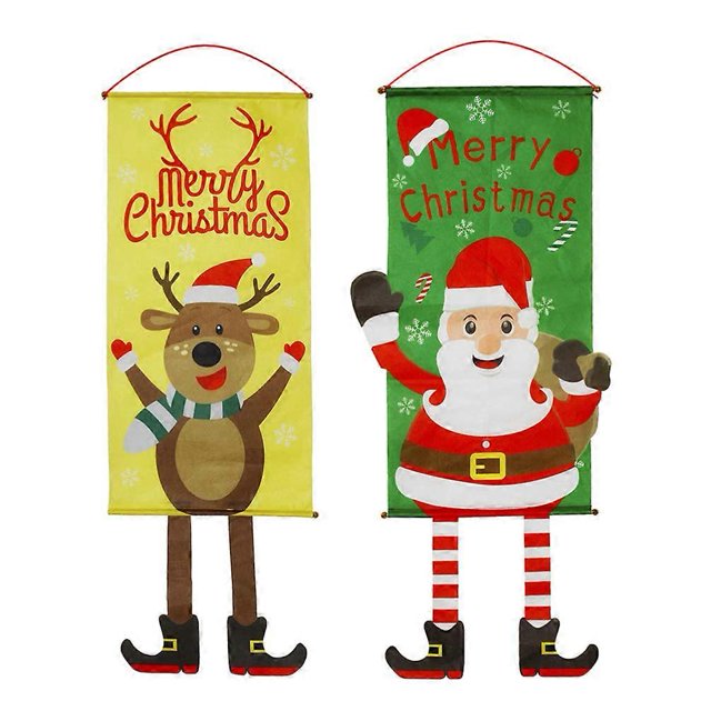 KAIYANG Juego de 2 banderines navideños, Papá Noel, muñeco de nieve y alce, banderines de tela para colgar, estilo 1, estilo 3