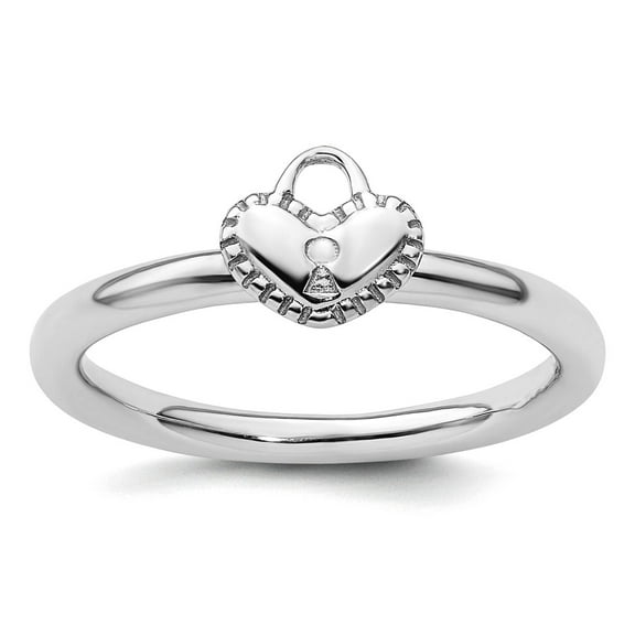 925 Sterling Silver Polished Stackable Rhodium Love Heart Padlock Ring Size 7 Stackable Ring for Women