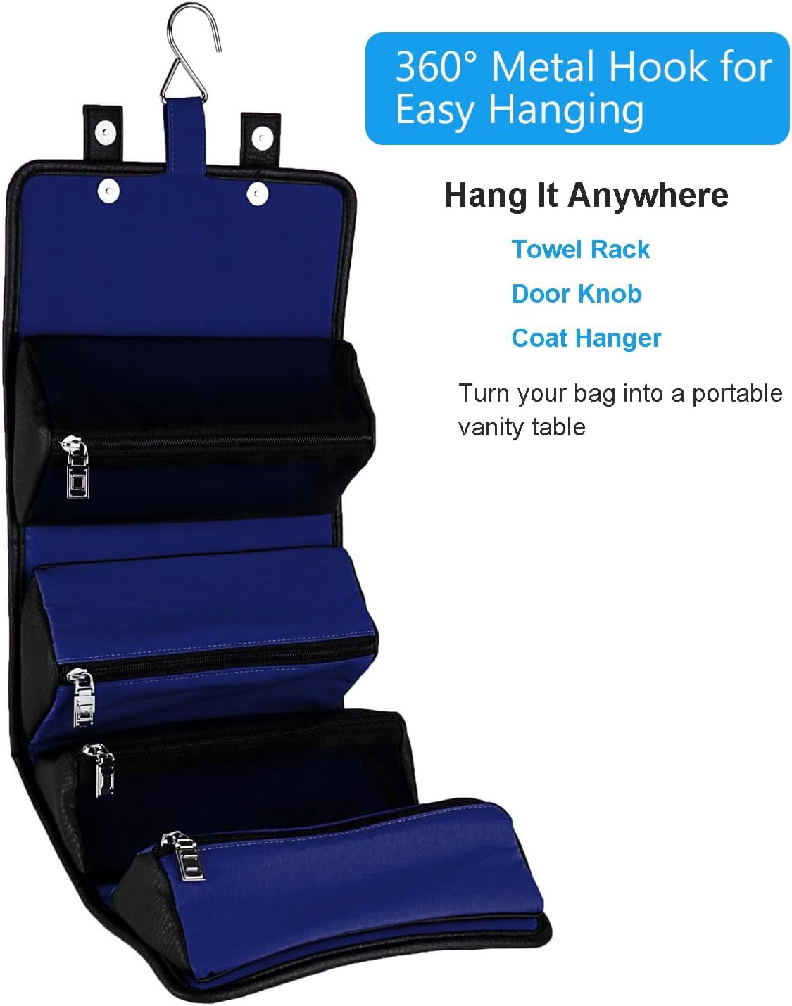Compact Hanging Travel Toiletry Bag – Fold-Flat Organizer with Multiple Pockets, Water-Repellent Case for Travel & Everyday Use