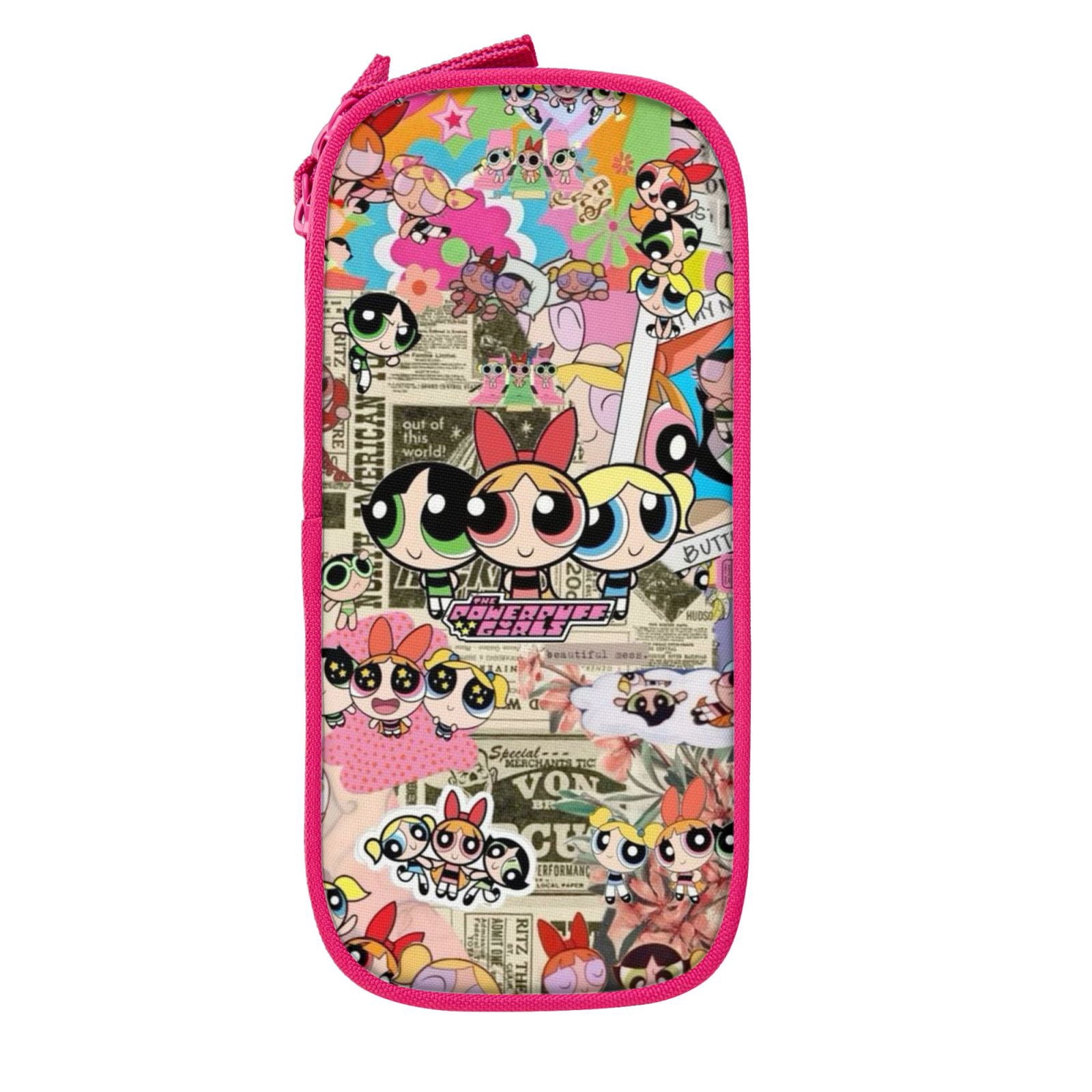 The Powerpuff Gi-rls Pencil Case Large Capacity Pencil Pouch Penbag Office Stationery Organizer Travel Makeup Bag Pink