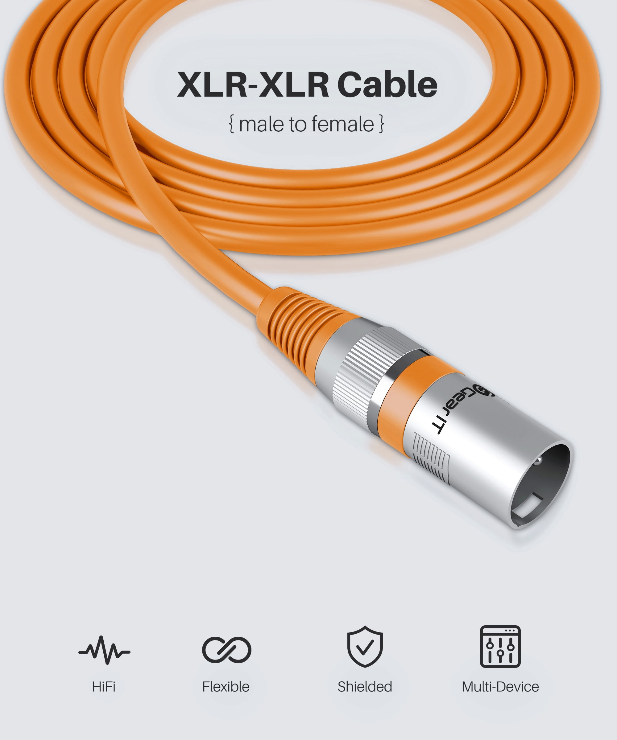 GearIT XLR to XLR Microphone Cable (100 Feet, 1 Pack) XLR Male to Female Mic Cable 3-Pin Balanced Shielded XLR Cable for Mic Mixer, Recording Studio, Podcast - Orange, 100Ft, 1 Pack