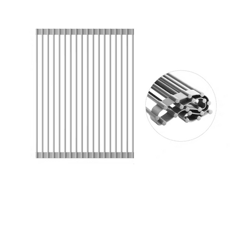 Foldable Dish Drying Rack for Kitchen Sink, 17"x11.5" Stainless Steel Drainer with Roll-Up Design, Space-Saving Storage Organizer Holder (Gray)
