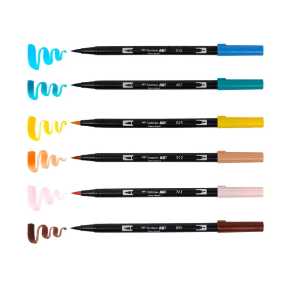 Tombow 72561 Dual Brush Pen Art Markers, Manga Illustration, Bird 6-Pack