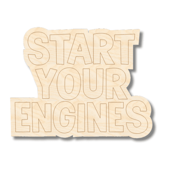 Unfinished Wood Etched Start Your Engines Shape | Paint By Line Crafts 3" / 1/8"