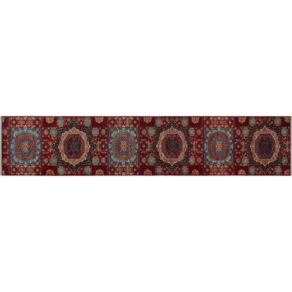 Aria Marta Red/Blue Runner, 2'6" x 14'7"