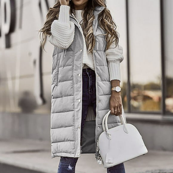 Meichang Women's Long Down Vest Sleeveless Hooded Jacket Plus Size Winter Warm Slim Zipper Coats Outdoor Puffer Quilted Vest