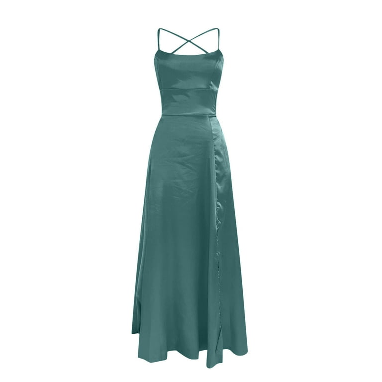 Aboser Semi Formal Dresses for Women Wedding Guest Party Dress Elegant Spaghetti Strap Maxi Dresses Trendy Backless Gown Dress Flowy Side Split