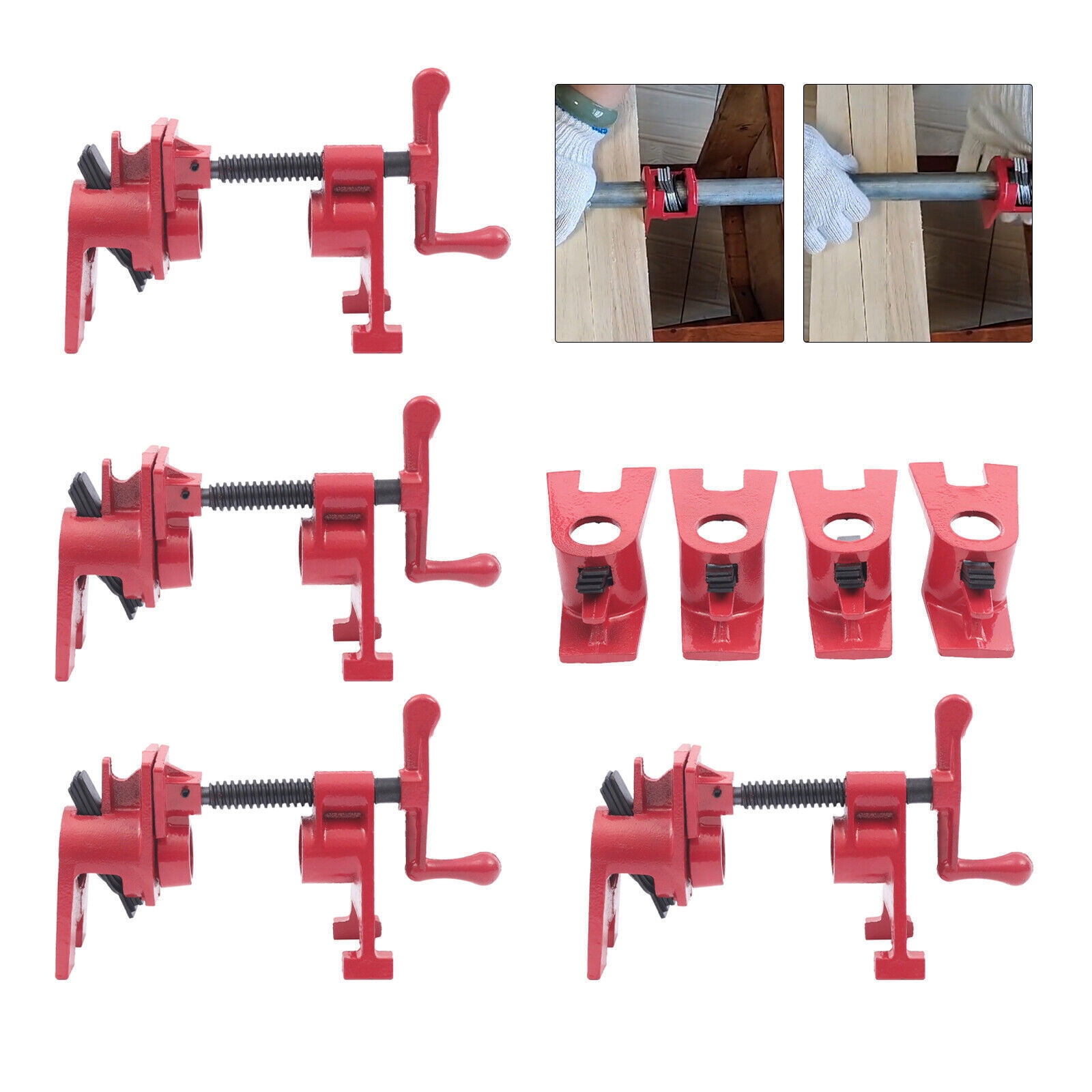 3/4" Heavy Duty Cast Iron Wood Gluing Pipe Clamp Set PRO Woodworking Cast Iron (4 Pack)