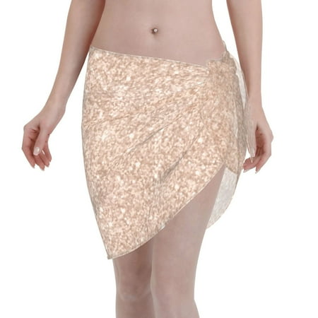 Coaee Beige Sparkling Glitter Women s Short Sarongs Beach Wrap Sheer Bikini Wraps Chiffon Cover Ups for Beach  Swimming  Holiday