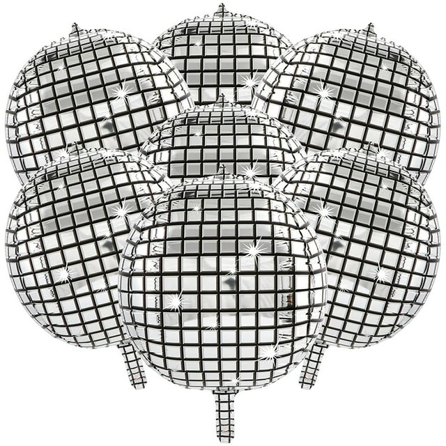 7 globos de bola de discoteca, globo de lámina de discoteca, reutilizable, 360°, redondo, metálico, globo de espejo de discoteca, esfera 4D, globo de lámina plateada, decoración de fiesta disco grande