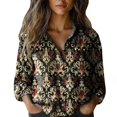 thumbnail image 2 of Black Women Shirts, Women Cotton Shirt Printed Fashion Button Down Shirts Casual Tops Long Sleeve Blouse,Women Shirts 3XL, 2 of 4