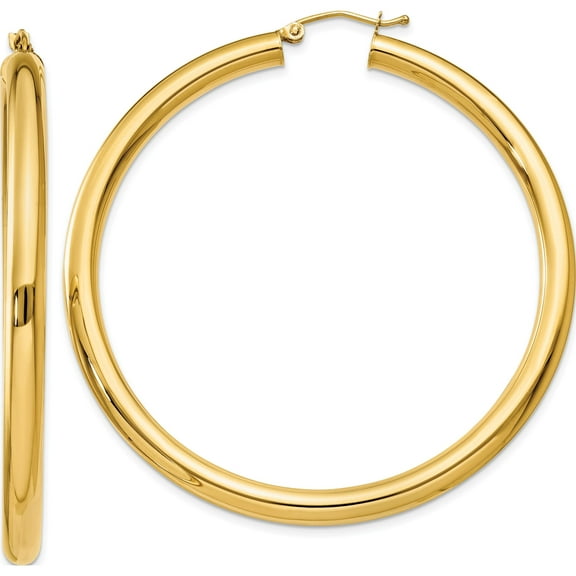 10K Yellow Gold Polished 4Mm Lightweight Tube Hoop Earrings (Width 4) (Length 55) - Jbsp