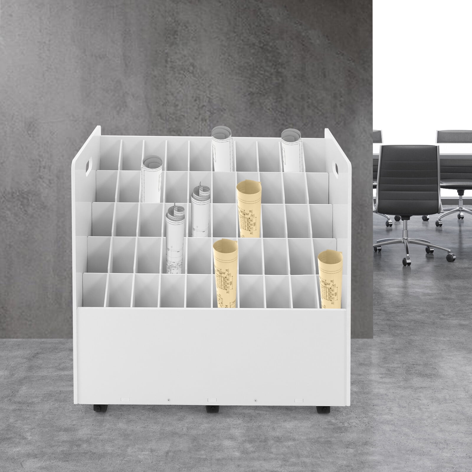Miumaeov 50-Slots Roll File Holder Drawings Plans Blueprints Storage Organizer Movable Roll File Cart