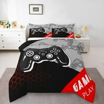 Manfei Cartoon Gamepad Bedding Comforter Set for Boys, Geometric Honeycomb Twin Comforter Sets, Moden Gaming Lover Reversible Bedding Set, Super Cozy Room Decor, 2-Piece