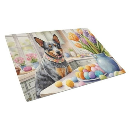 

15 x 12 in. Decorating Easter Australian Cattle Dog Glass Cutting Board