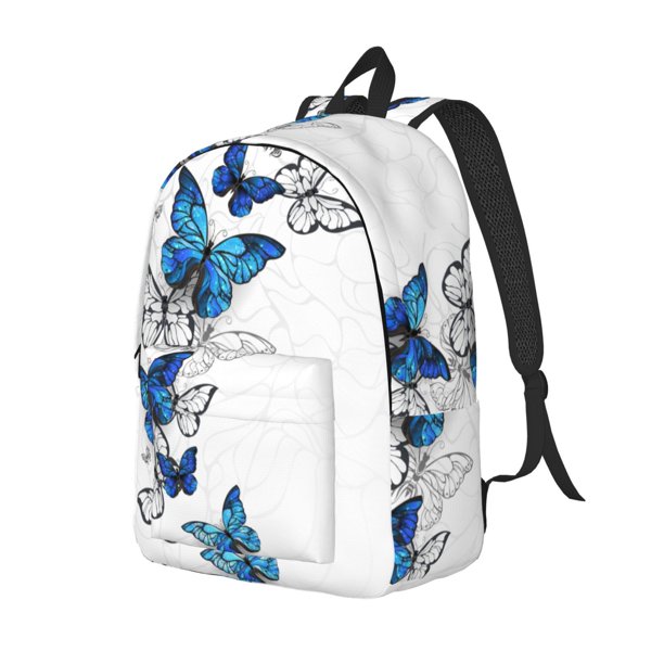 Disketp Blue Flying Butterflies print Canvas Backpack Lightweight Travel Daypack Student Rucksack Laptop Backpack-