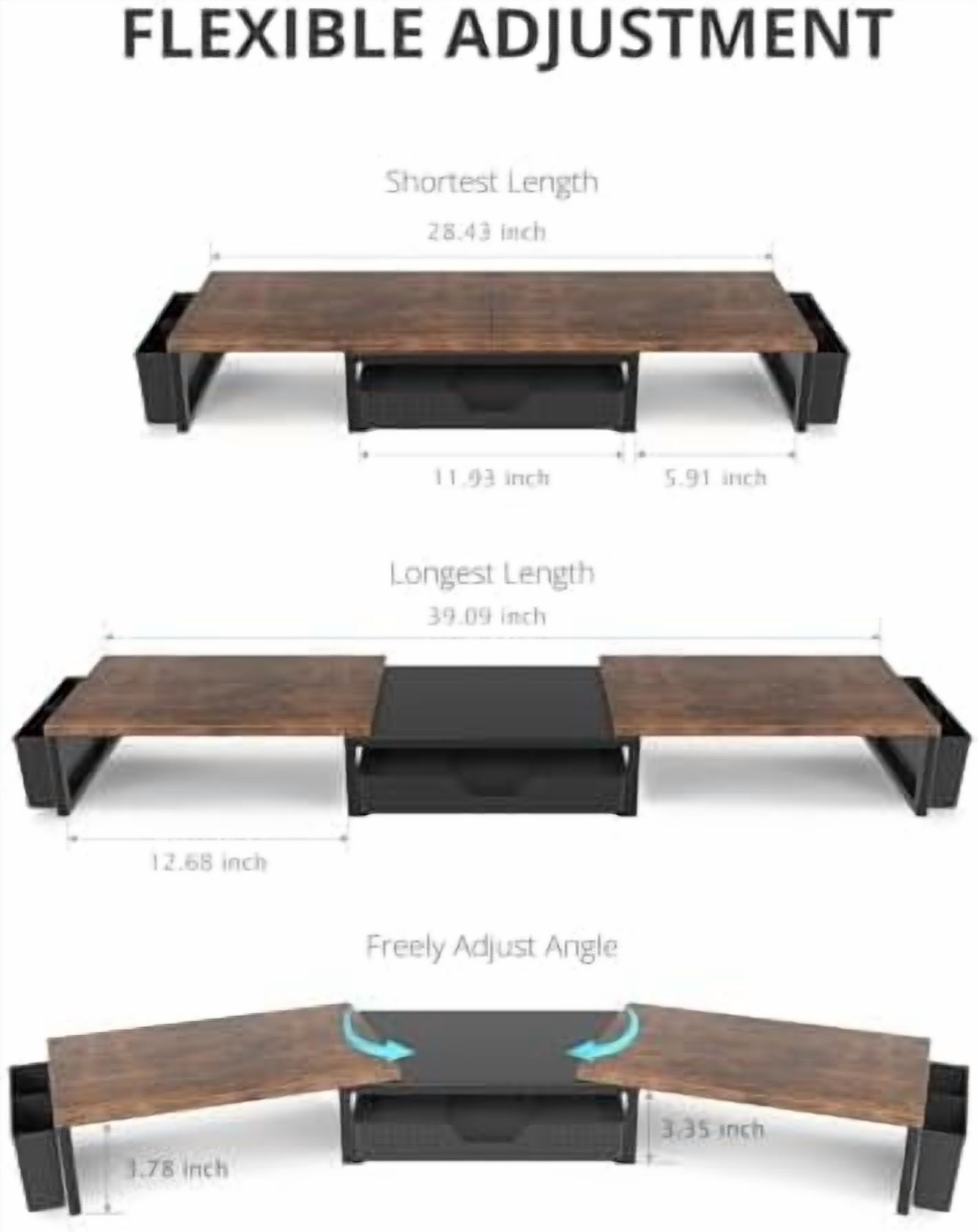 Wood Desk Organizers and Accessories, Dual Monitor Stand Riser with Drawer and 2 Pen Holders, Desk Shelf Computer Racks for Office Workspace Organizers, Desktop Organization (Rustic Brown)
