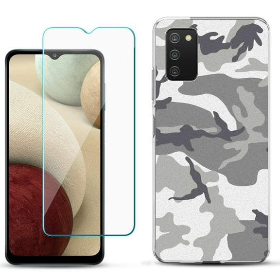 Slim-Fit TPU Phone Case Compatible with Samsung Galaxy A02s, with Tempered Glass Screen Protector, by OneToughShield ® - Urban Camo