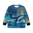 thumbnail image 4 of Xoenoiee Whale Waves Print Fall Sweatshirt for Girls, Oversized Drop Shoulder Pullover Long Sleeve Soft Fleece Crewneck Loose Top, 5-6 Years, 4 of 7