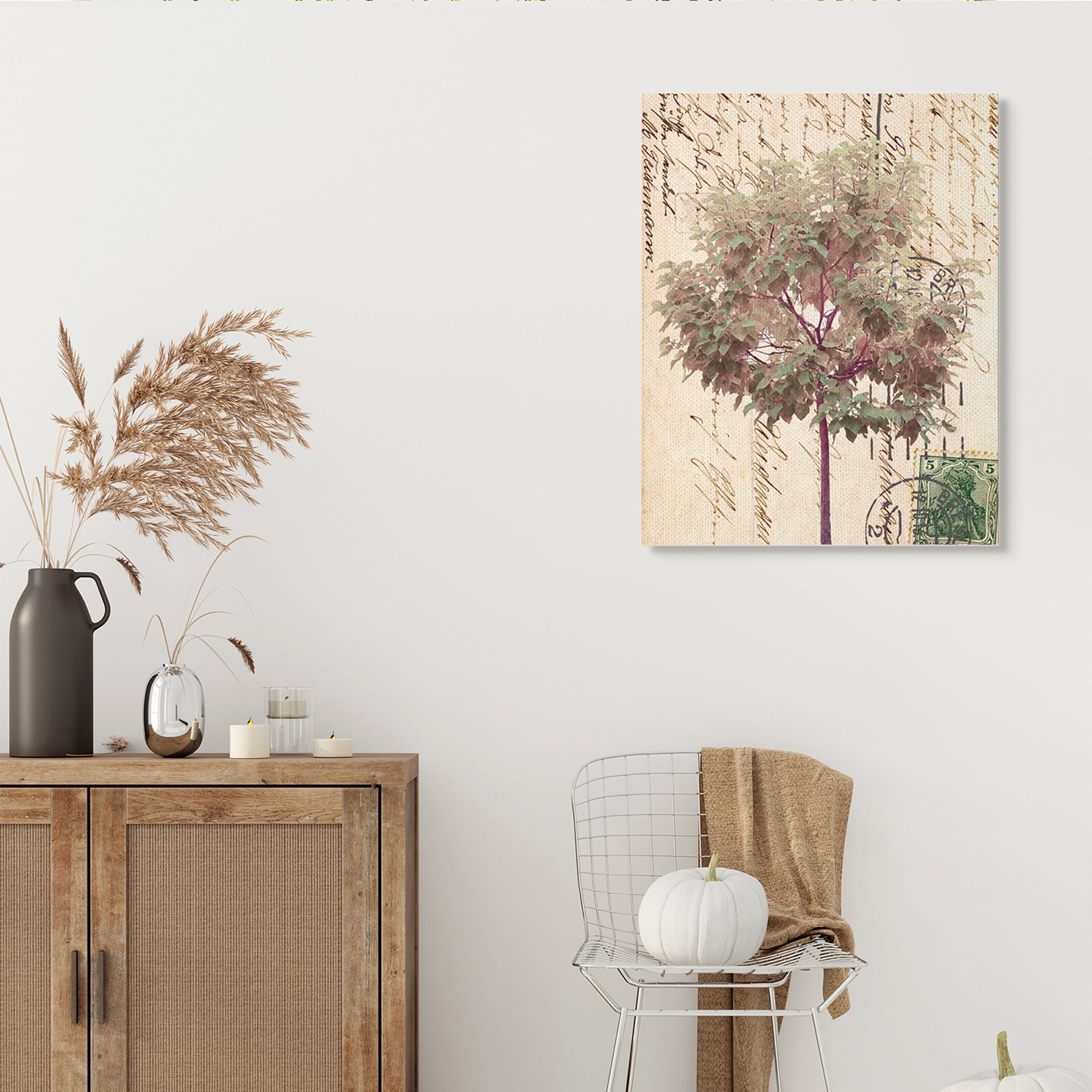 Stupell Industries Vintage Postal Script Note Red Root Tree Abstract Painting Gallery Wrapped Canvas Art Print Wall Art, 30 x 40