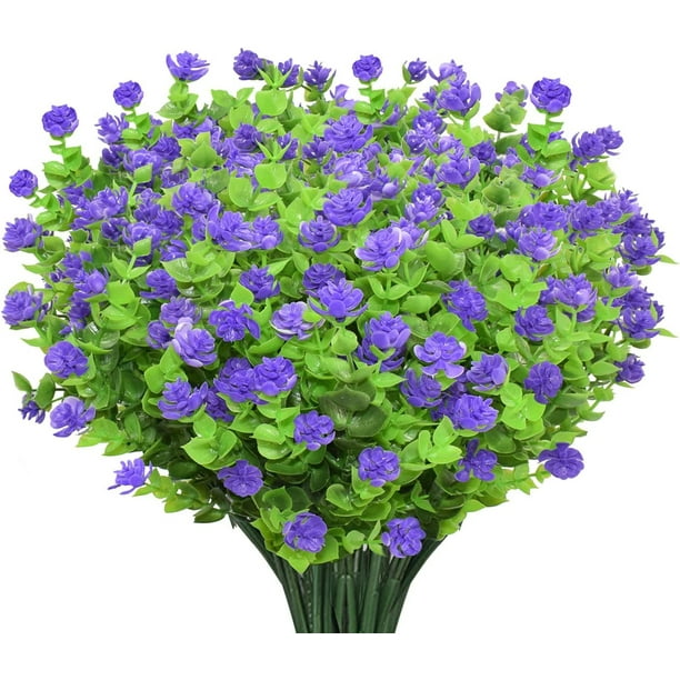 10 ramos de flores artificiales, plantas falsas, resistentes a los rayos UV, arbustos verdes, plantas de eucalipto, macetero colgante para interiores y exteriores, decoración del jardín del hogar,