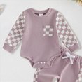 thumbnail image 6 of TOWED22 Newborn Baby Boy Girl Clothes Checkered Plaid Long Sleeve Waffle Knit Romper Pants Set 2 Piece Fall Winter Outfits,Purple,12-18 M, 6 of 7