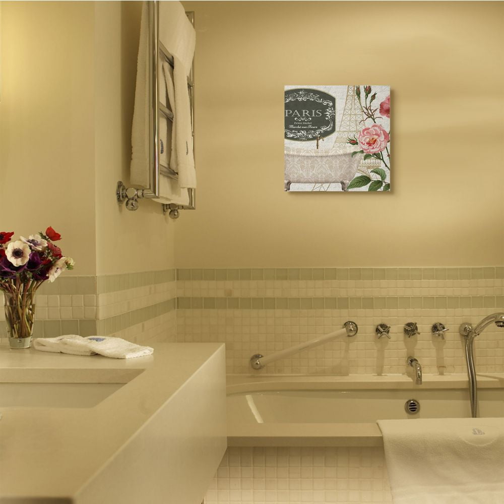 Paris Flower Market Bath Tub Design Botanical & Floral Gallery-Wrapped Canvas Print Wall Art, 17x17