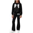 thumbnail image 2 of OGLCCG Girls 2 Piece Outfits Girls Clothes Fall Long Sleeve Bow Print Crew Neck Sweatshirt Top and Flare Pants Set Little Girls Outfits Size 3-14, 2 of 5